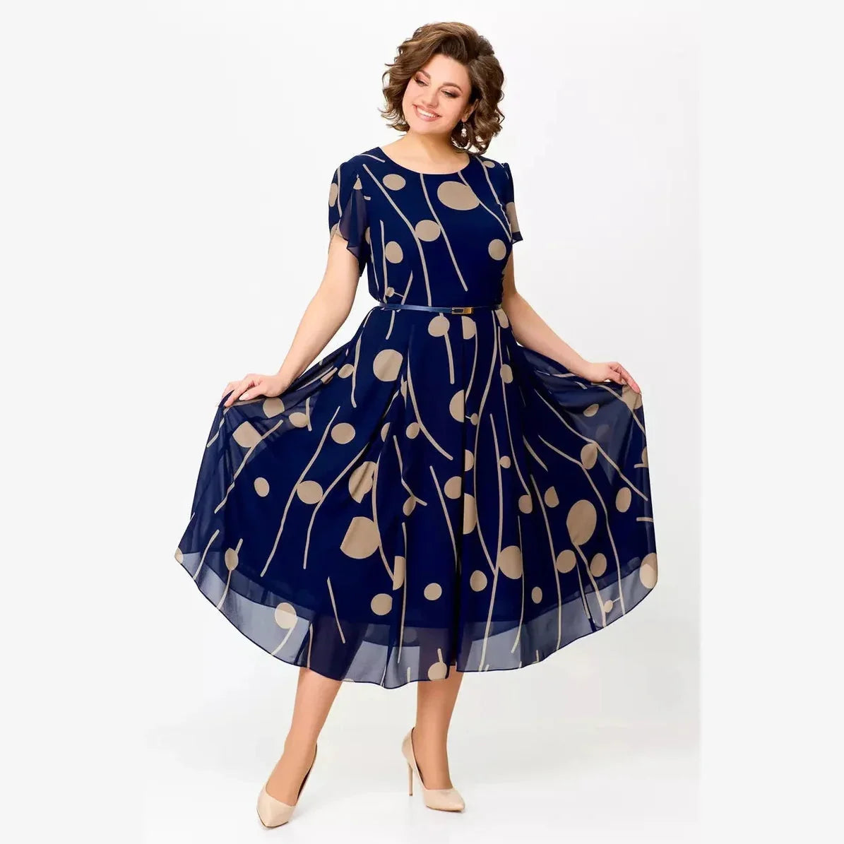 Nazeli | Vestido Midi de Gasa con Estampado de Lunares