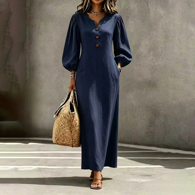 Nona | Vestido Largo de Verano con Botones y Mangas Abullonadas