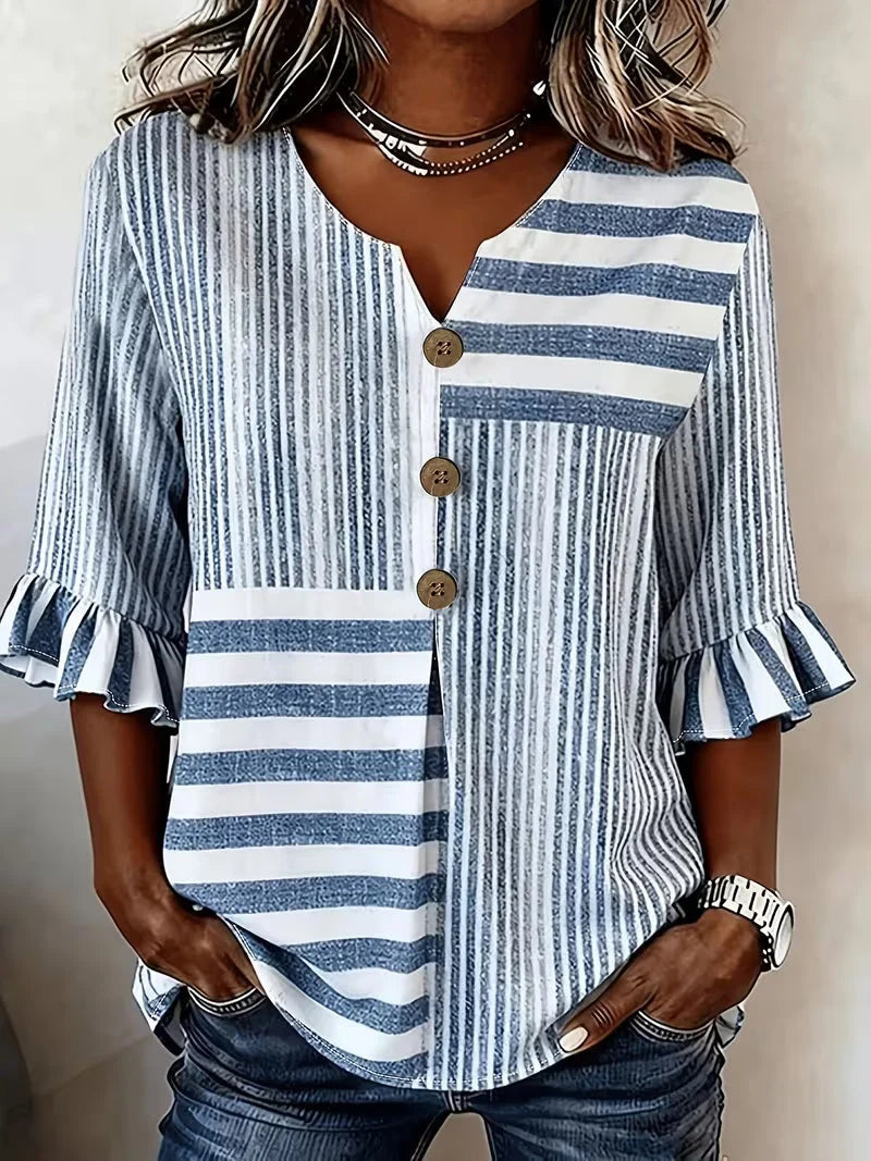 Avyra | Blusa a Rayas con Botones y Mangas de Volante