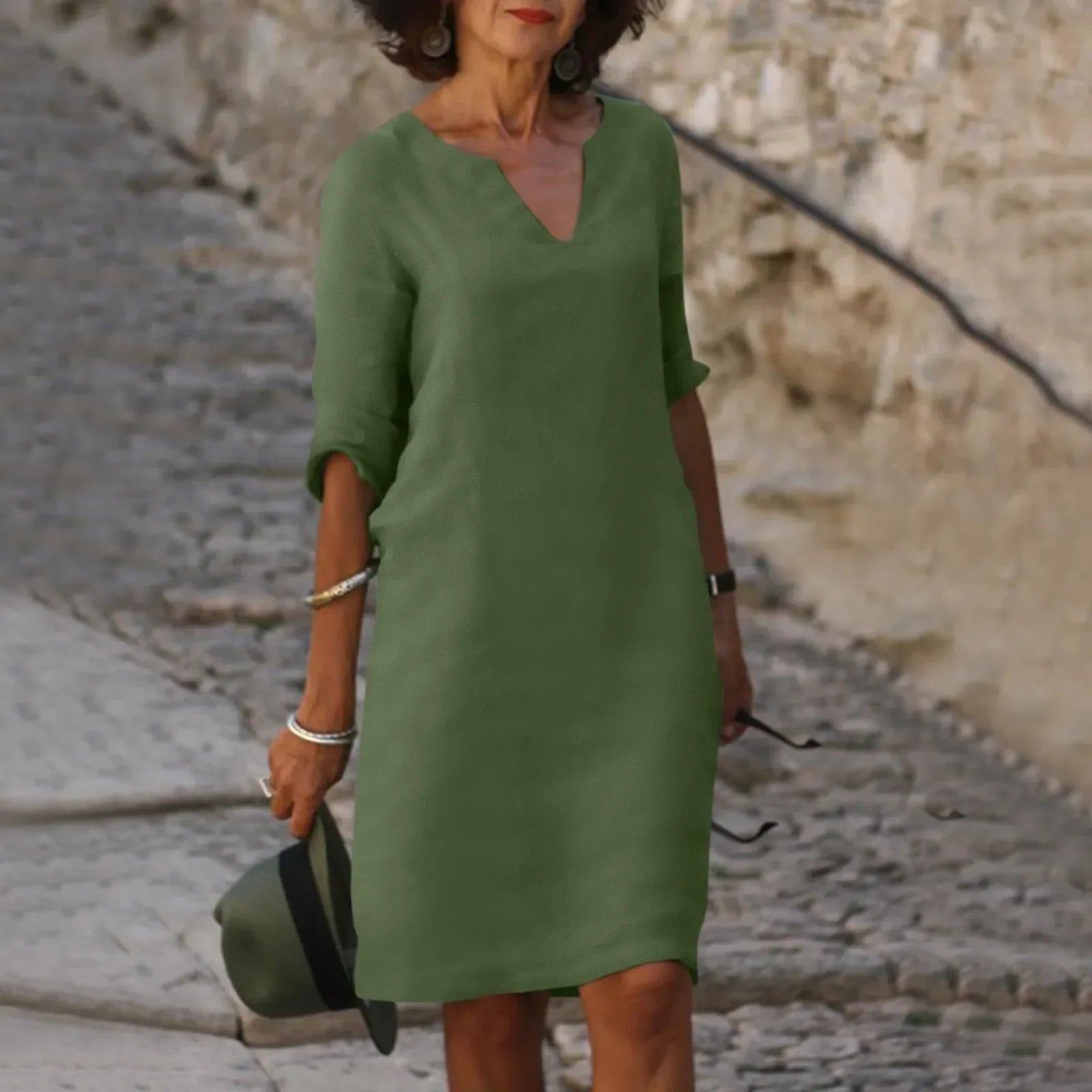 Josefina™ Elegante vestido de lino con escote en V