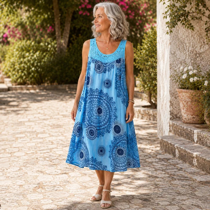Noor™ | Vestido Midi con Estampado Abstracto y Corte Favorecedor