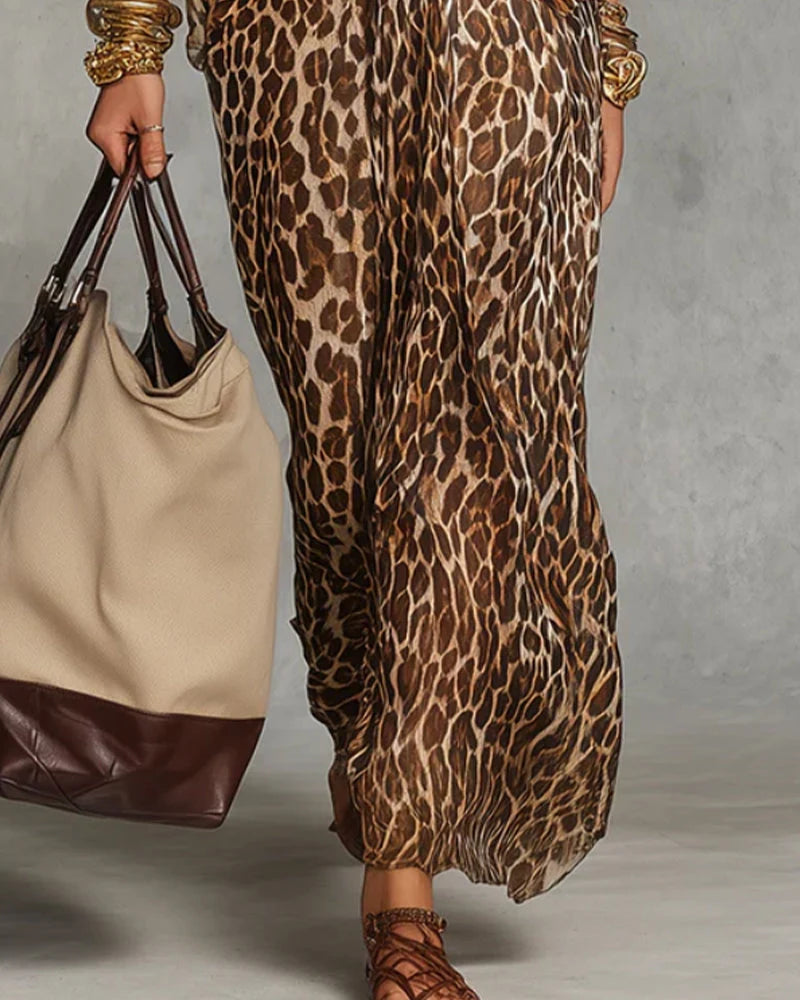 Ayrana | Vestido Largo con Estampado Leopardo y Nudo Frontal