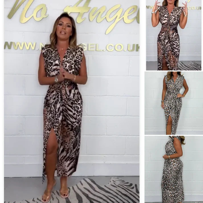 Panthère | Vestido Elegante con Estampado de Leopardo y Escote en V