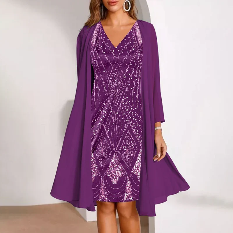 Kamla | Vestido Elegante con Lentejuelas y Capa Ligera