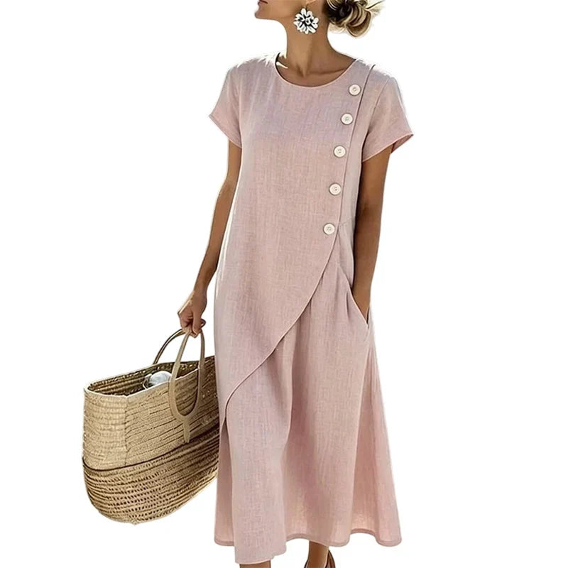 Alia | Vestido Asimétrico Elegante con Cuello Redondo