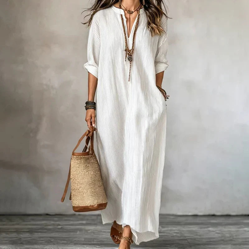 Levina | Vestido Largo a Rayas Con Cuello En V