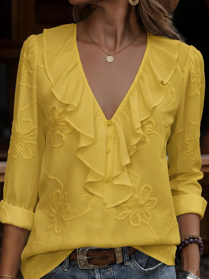 Celestine | Blusa Floral Vintage con Escote en V