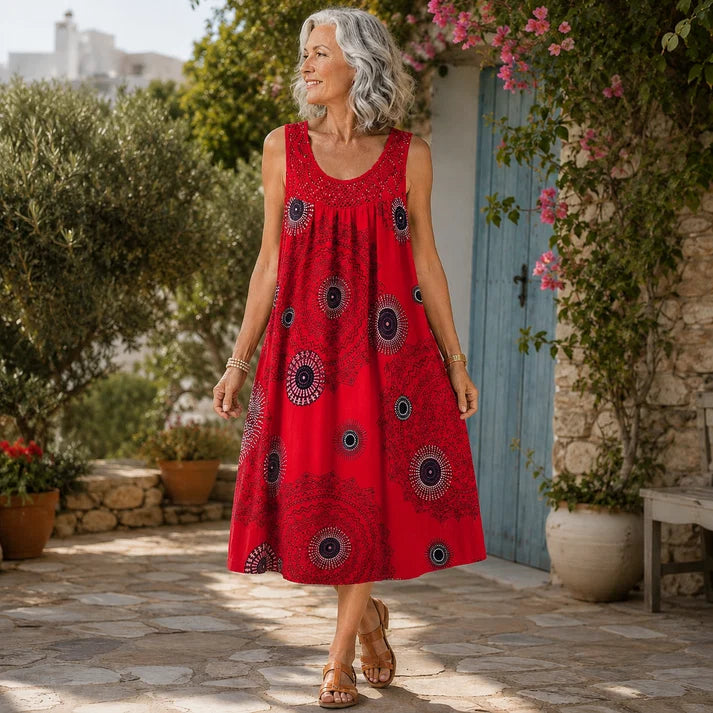Noor™ | Vestido Midi con Estampado Abstracto y Corte Favorecedor
