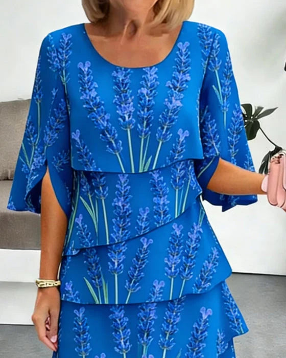 Leania | Vestido de Capas con Estampado Lavanda