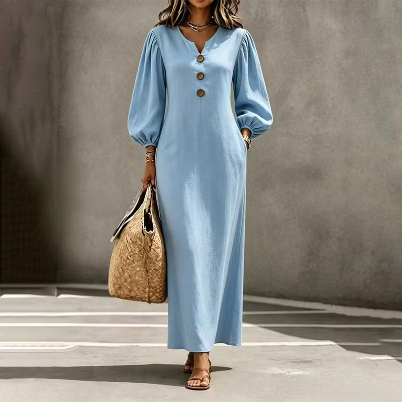 Nona | Vestido Largo de Verano con Botones y Mangas Abullonadas