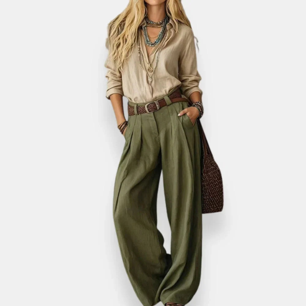 Ofelya | Conjunto Elegante con Blusa y Pantalón de Pernera Ancha