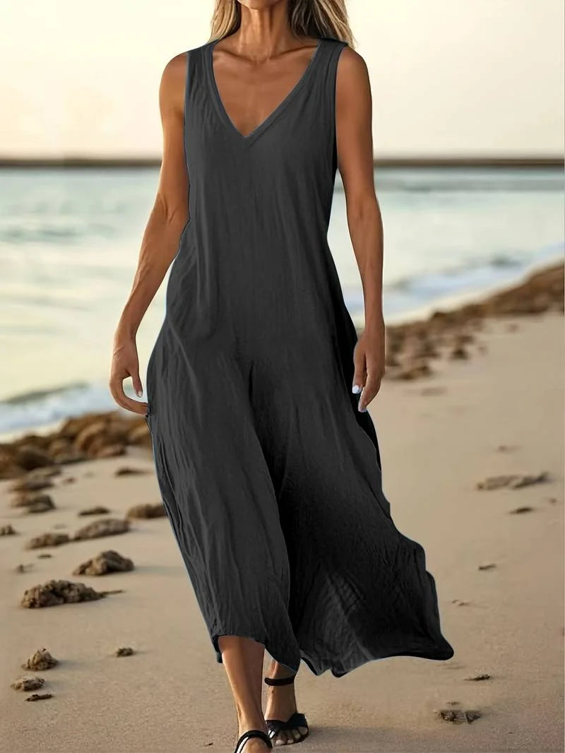 Brina | Vestido Largo Elegante sin Mangas con Escote en V