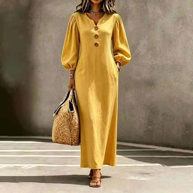 Nona | Vestido Largo de Verano con Botones y Mangas Abullonadas