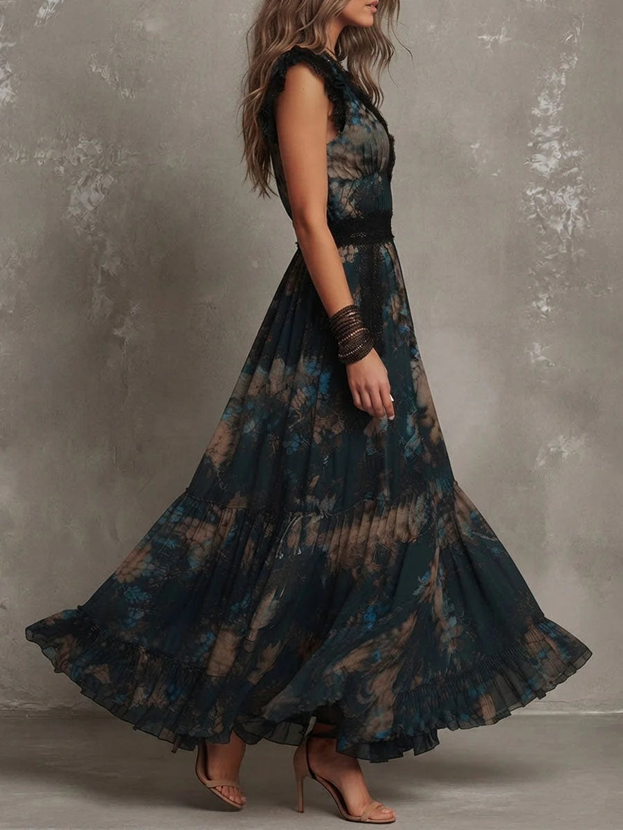 Alime | Vestido Largo con Detalle de Encaje Floral
