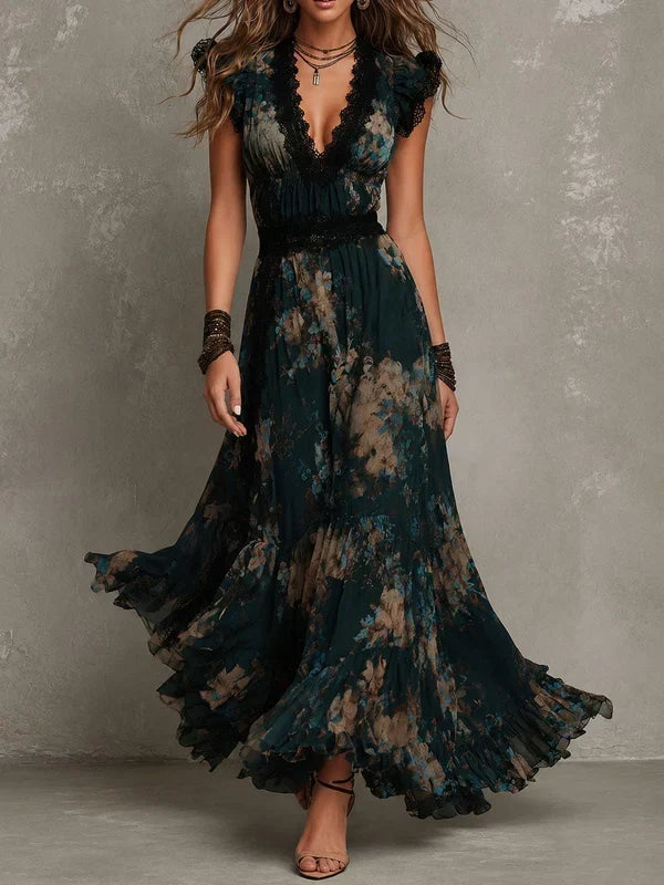 Alime | Vestido Largo con Detalle de Encaje Floral