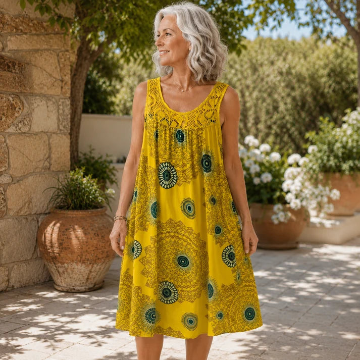 Noor™ | Vestido Midi con Estampado Abstracto y Corte Favorecedor