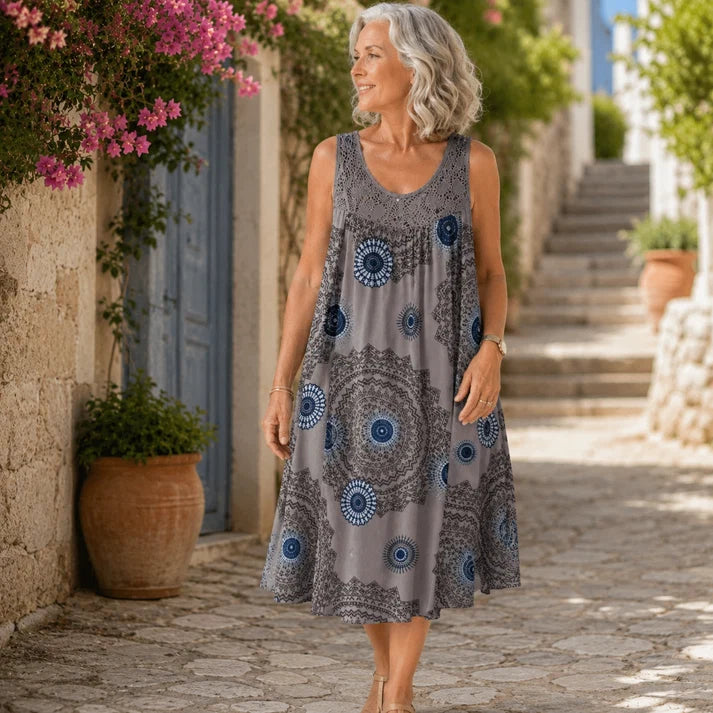 Noor™ | Vestido Midi con Estampado Abstracto y Corte Favorecedor