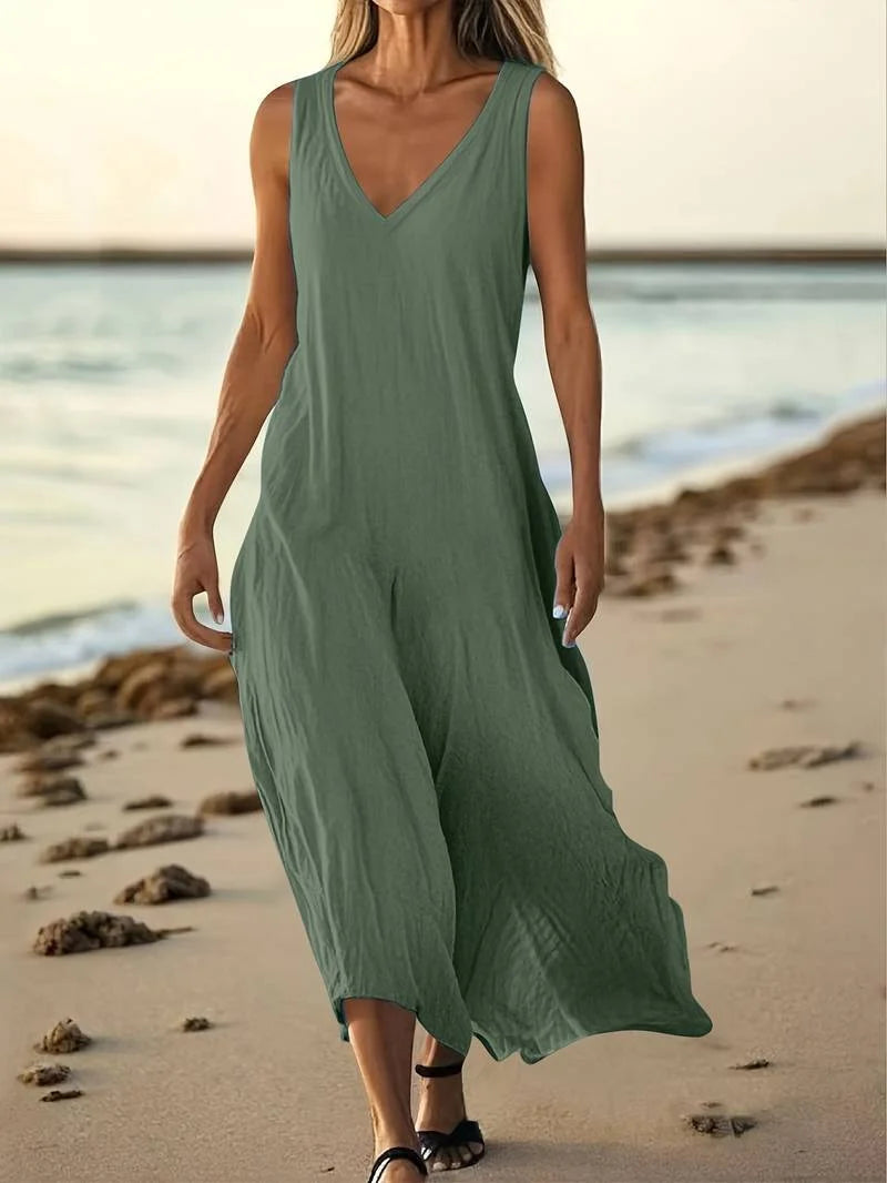 Brina | Vestido Largo Elegante sin Mangas con Escote en V