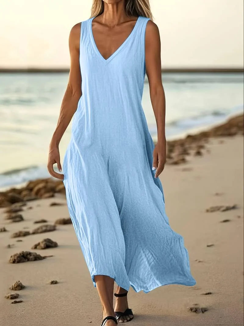 Brina | Vestido Largo Elegante sin Mangas con Escote en V