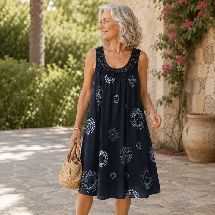 Noor™ | Vestido Midi con Estampado Abstracto y Corte Favorecedor