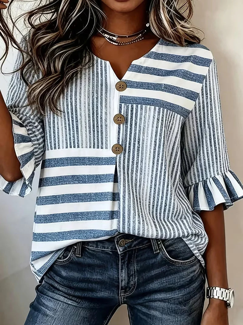 Avyra | Blusa a Rayas con Botones y Mangas de Volante
