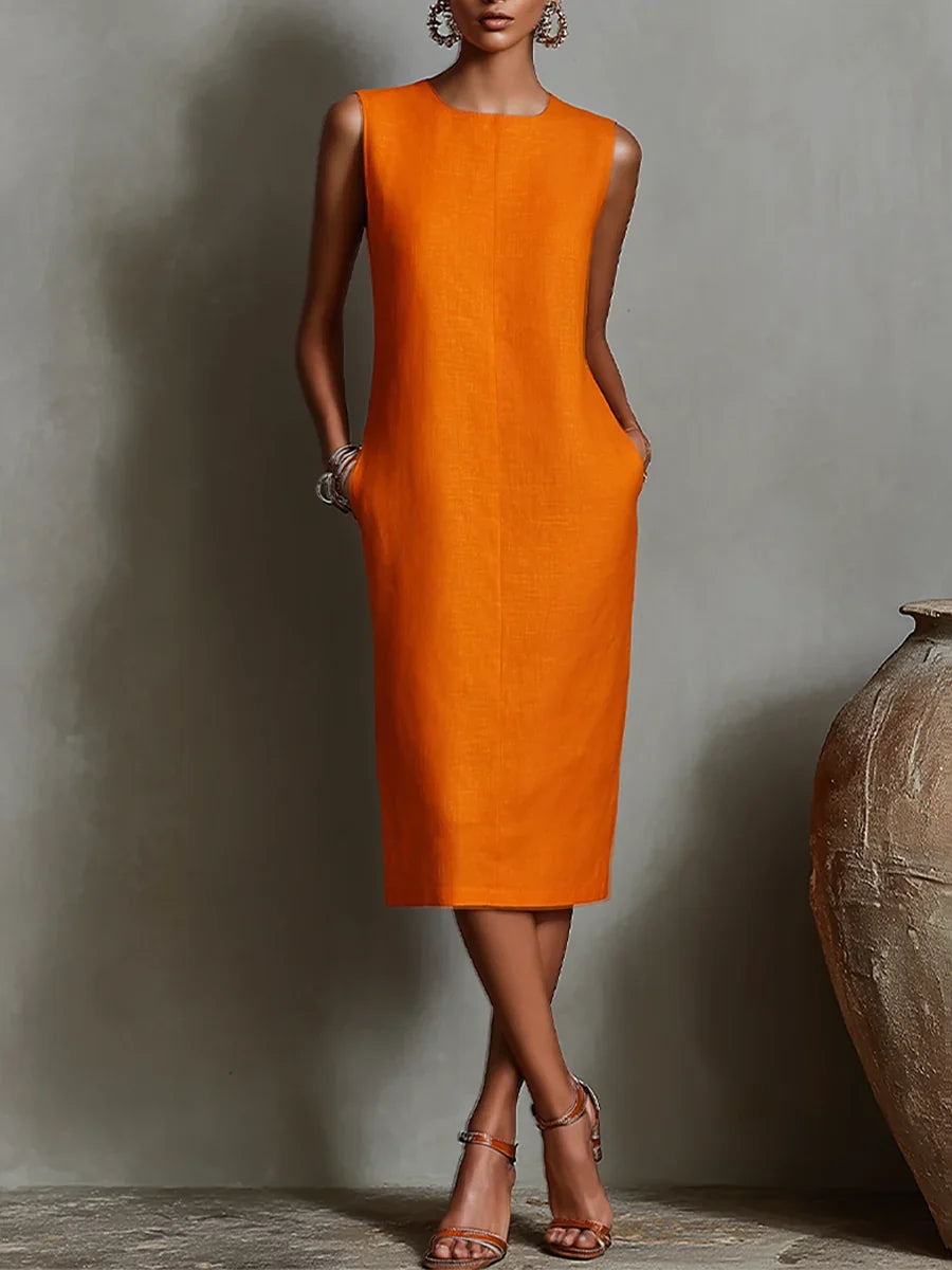 Katalina | Vestido Recto de Lino con Bolsillos