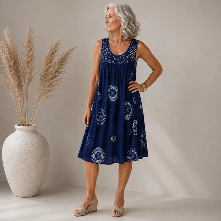 Noor™ | Vestido Midi con Estampado Abstracto y Corte Favorecedor