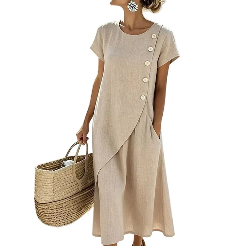 Alia | Vestido Asimétrico Elegante con Cuello Redondo