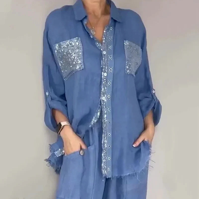 Lizy | Conjunto de Blusa y Pantalón con Lentejuelas