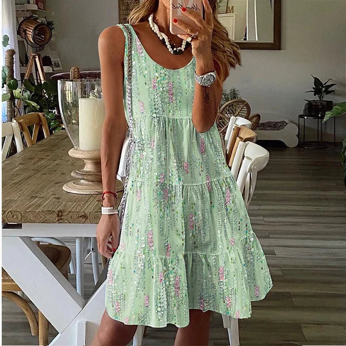 Jada | Vestido Midi sin Mangas con Cuello Redondo