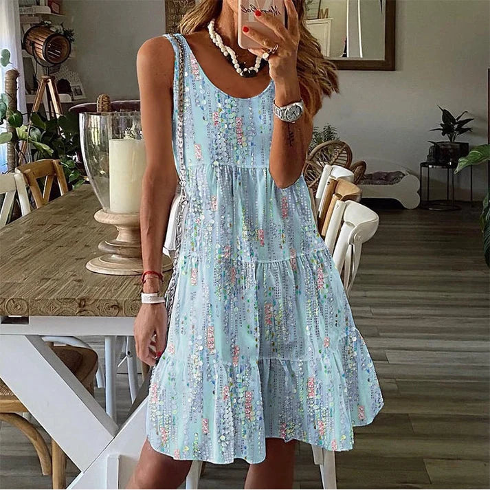 Jada | Vestido Midi sin Mangas con Cuello Redondo