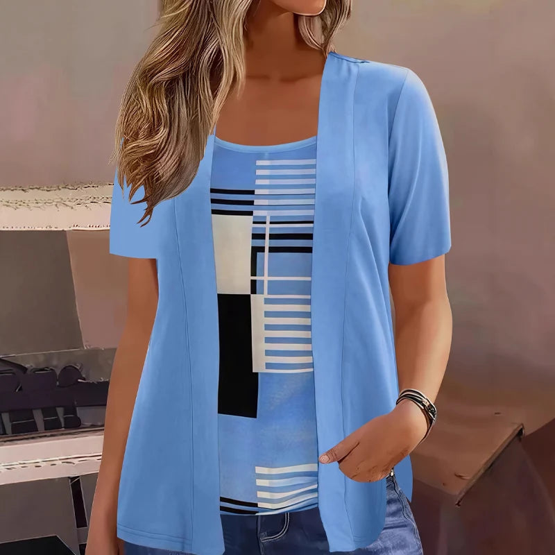Thaminia | Conjunto Casual de Camiseta y Cárdigan Ligero