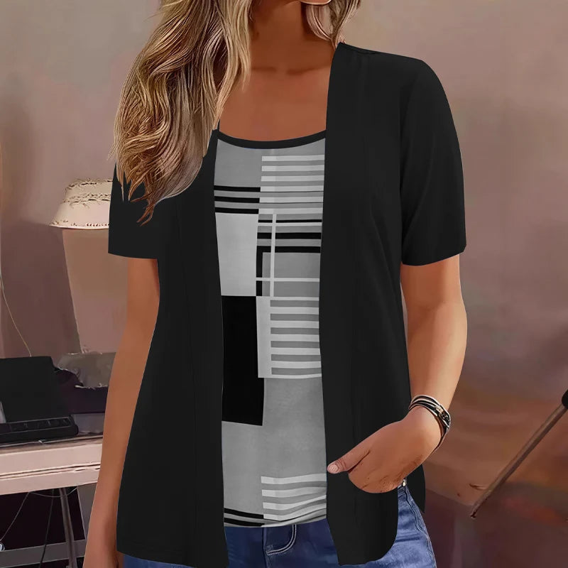 Thaminia | Conjunto Casual de Camiseta y Cárdigan Ligero